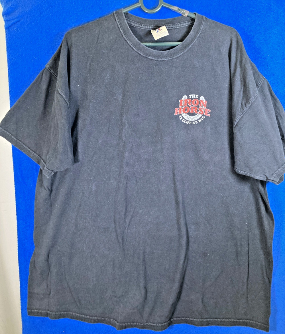 Vintage The Iron Horse NYC Biker T-Shirt Mens 2XL Black 32 Cliff St. Bar Graphic